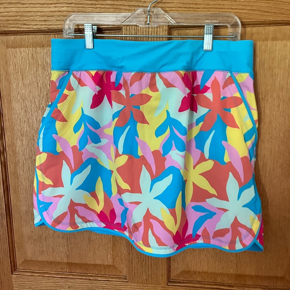 Lands' End Multicolor Floral Swim Skirt - Turquoise Waistband